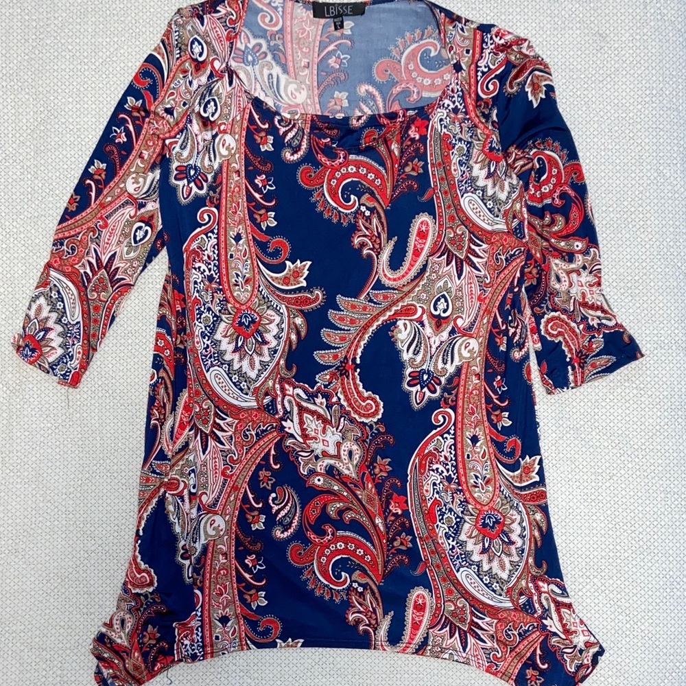 LBisse Women's Paisley Blouse - Red and Blue